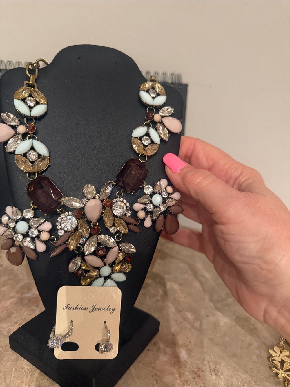 earrings and necklace